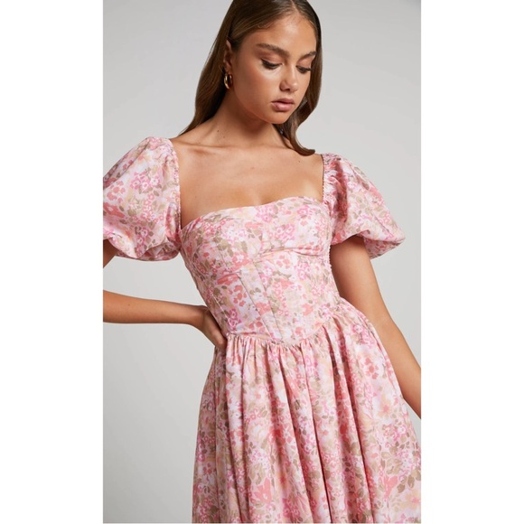 SHOWPO Phorchia Mini Floral Puff Sleeve Corset Dress Size 6 - Picture 2 of 16